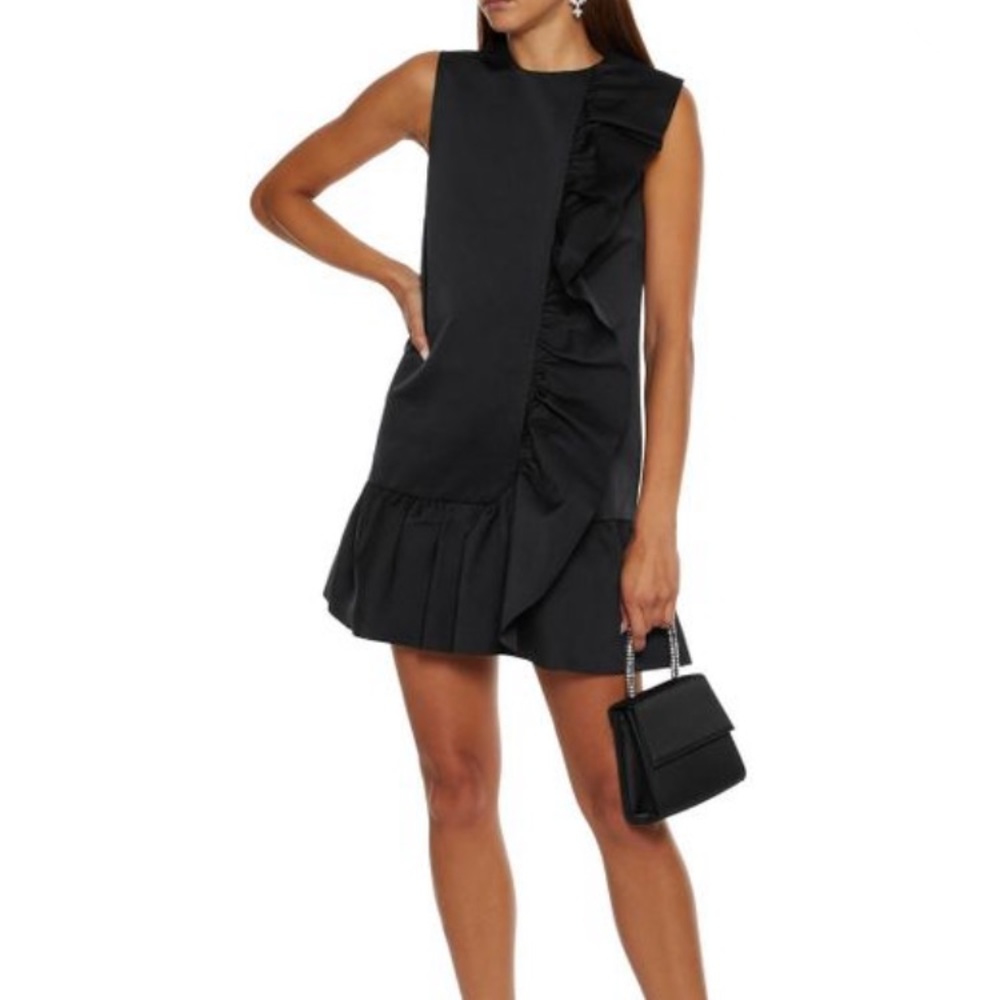 Rd Valentino, black ruffled, satin mini dress